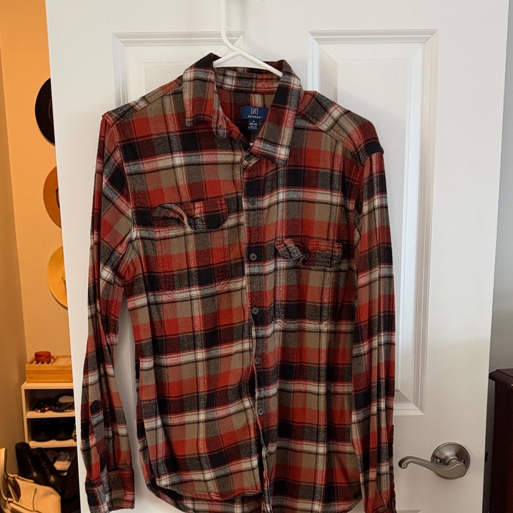 George Orange and Black Plaid Button Down Shirt | Size Medium